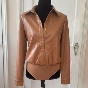 Guess by Marciano Tan Faux Leather Bodysuit Size S